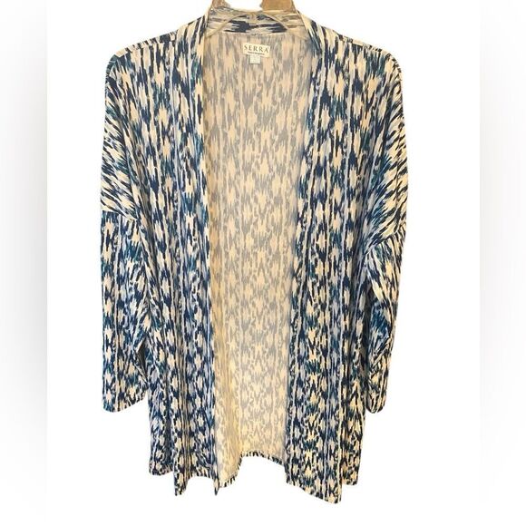 Serra Sz L Blue White Chevron Soft Luxury Open Robe Cover-Up Cardigan - Picture 1 of 8